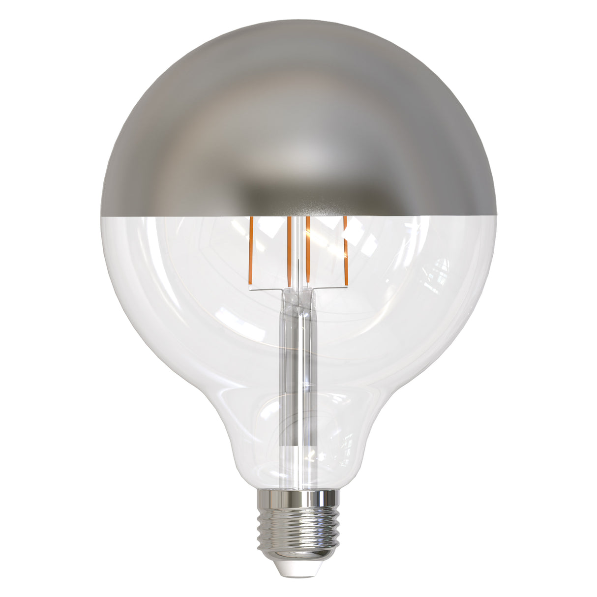 Bulbrite 776920, LED Filament 6 Watt Dimmable G40 Light Bulb with a Half Mirror finish and Medium (E26) Base - 2700K Warm White Light, 500 Lumens