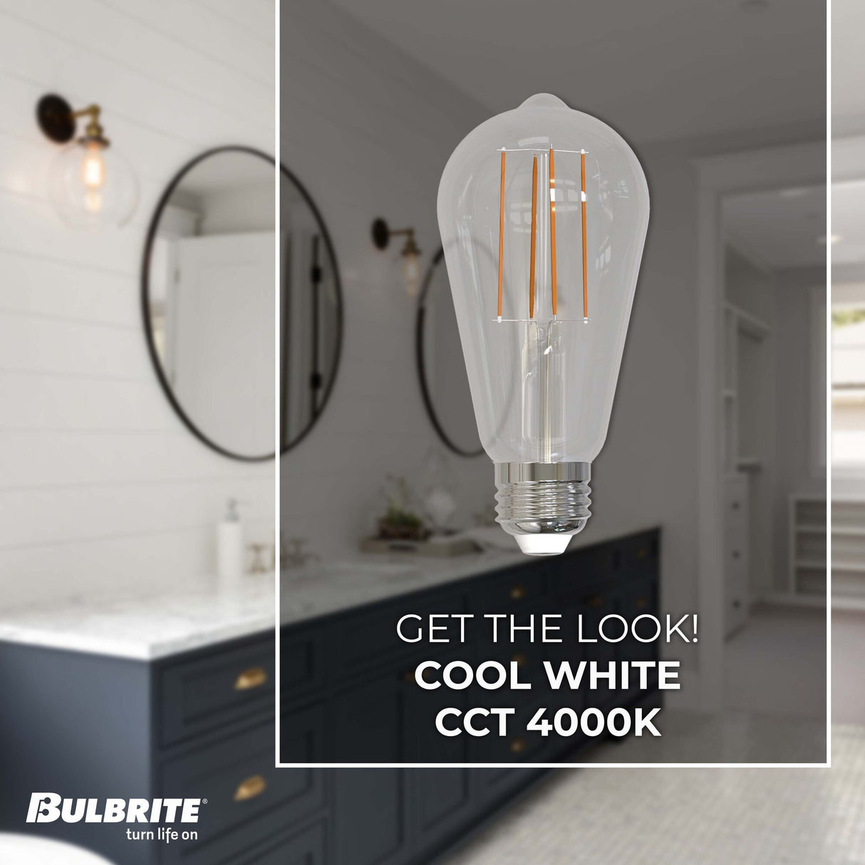 Bulbrite LED Filaments Basics ST18 Light Bulb with E26 base, Clear, 4000K, 800 Lumens