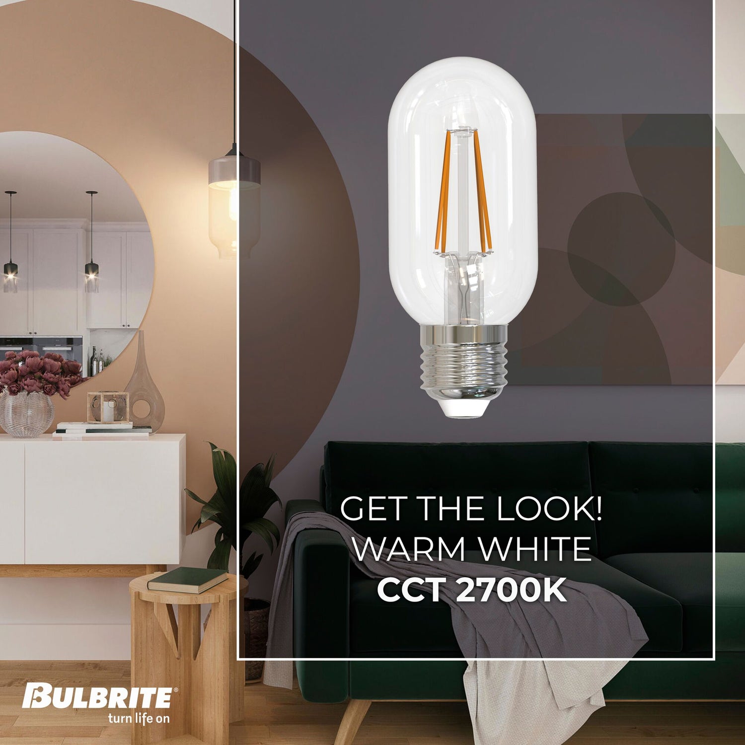 Bulbrite 5 Watt Dimmable Clear Filament T14 Medium (E26) LED Light Bulb - 450 Lumens, 2700K