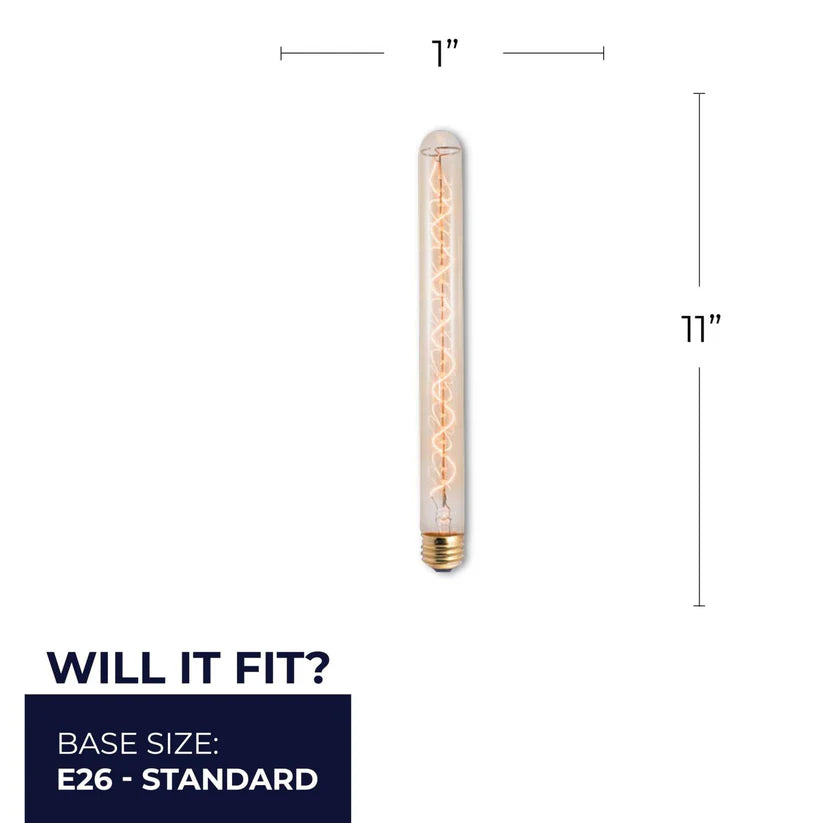 Bulbrite 134008, 40 Watt Dimmable Antique Nostalgic Spiral Filament T9 Medium (E26) Incandescent Tubular Light Bulb