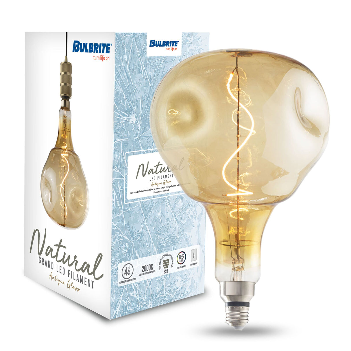 Bulbrite LED Grand Filament Nostalgic Orb Shaped Light Bulb, 60 Watt Equivalent, Medium Base (E26),2000K, Antique