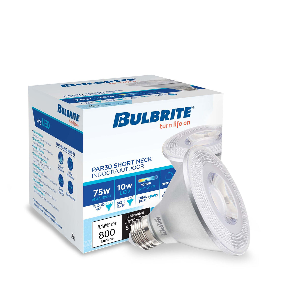 Bulbrite LED PAR30SN Light Bulb with E26 base, 3000K, 800 Lumens
