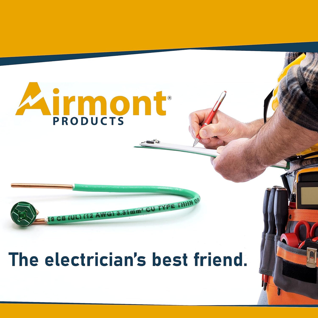 (Pack of 100) Green Ground Solid Copper Wire 6.5 Inches Long, 12 AWG, with Captive Ground Screw, Made in USA