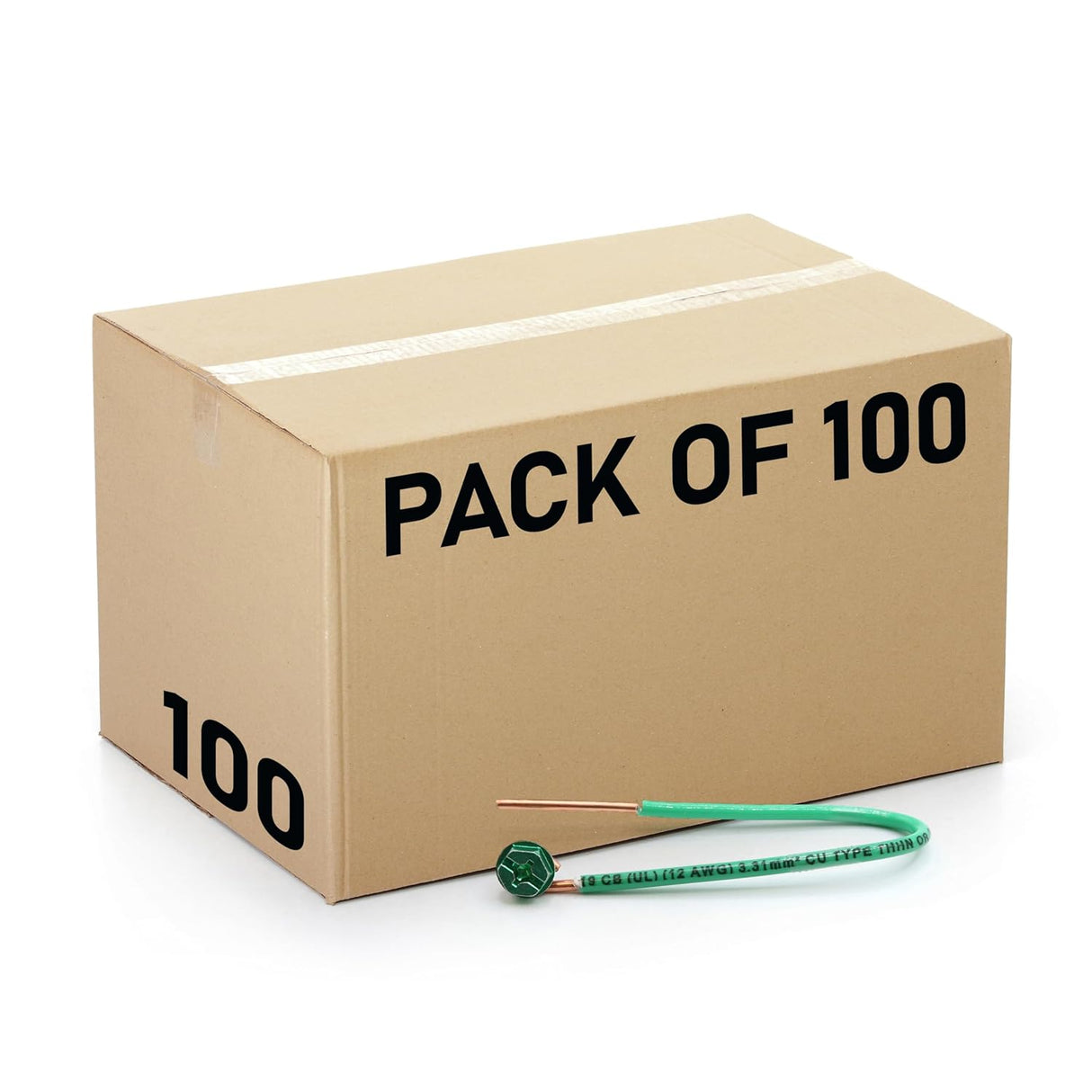 (Pack of 100) Green Ground Solid Copper Wire 6.5 Inches Long, 12 AWG, with Captive Ground Screw, Made in USA