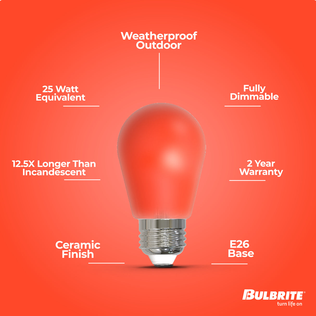 Bulbrite 776150 25-Watt Equivalent Ceramic Red Color S14 Weatherproof Outdoor E26 Medium Base
LED Light Bulb