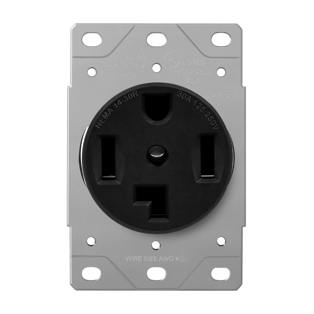 Enerlites 66300-BK, Flush Mount Receptacle, 3-pole, 4-wire, Grounding, NEMA 14-30R, Black