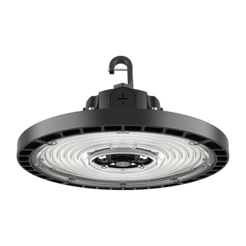 Elevate HBR-150CLS-CR-BL, 150W UFO LED High Bay Light, 23,000 Lumens, 4000K/5000K Selectable, IP65 Waterproof, Dimmable Commercial Fixture for Warehouse, Garage, Gym, Workshop, Black