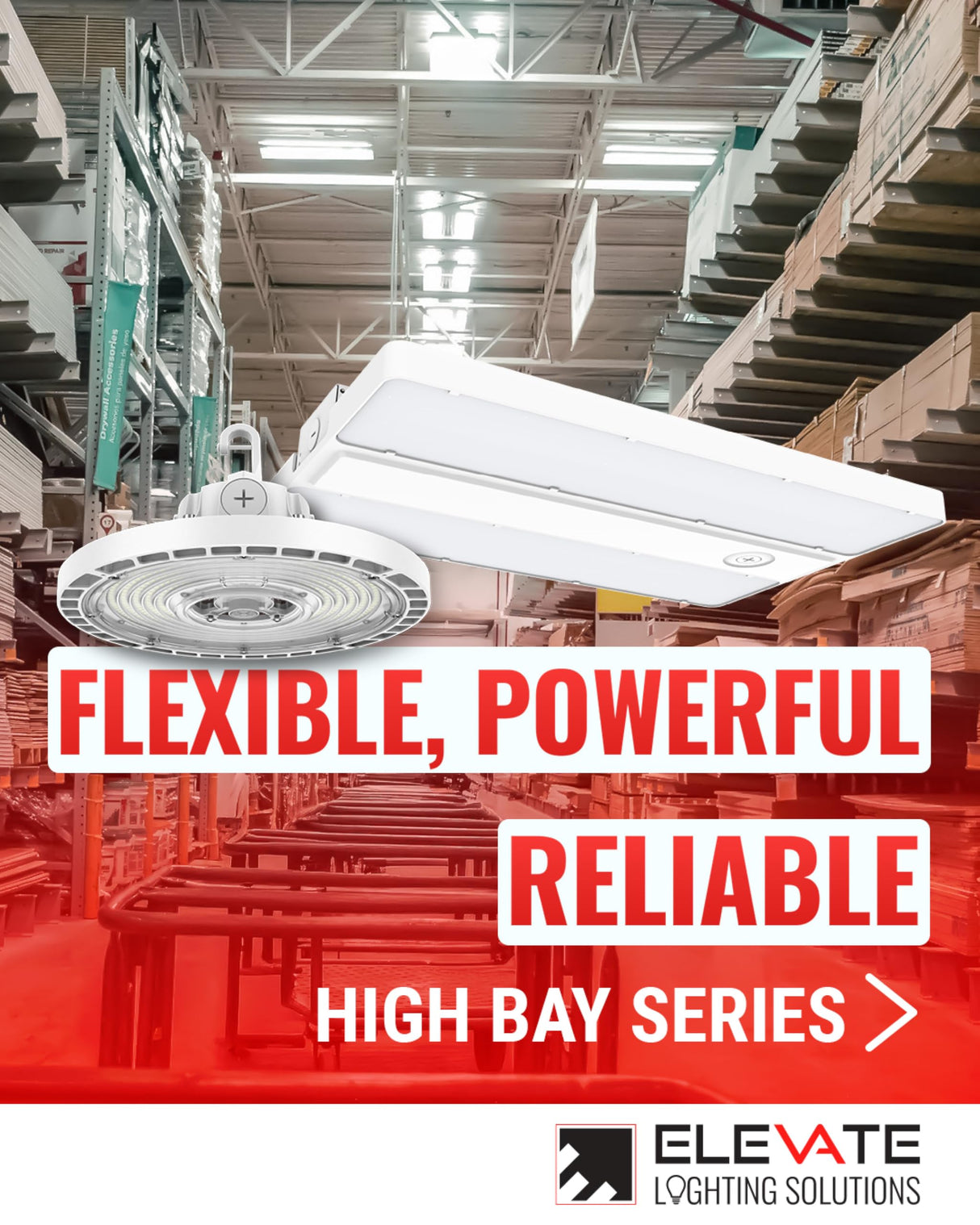 Elevate HBR-150CLS-CR-BL, 150W UFO LED High Bay Light, 23,000 Lumens, 4000K/5000K Selectable, IP65 Waterproof, Dimmable Commercial Fixture for Warehouse, Garage, Gym, Workshop, Black