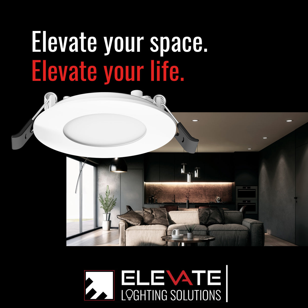Elevate WLR6-13-CLS, 6" Slim Canless LED Downlight, 7W/9W/12.5W Selectable, Ultra-Thin Recessed Ceiling Light, 5CCT Selectable, IC & Wet Rated, Dimmable, High Ceilings