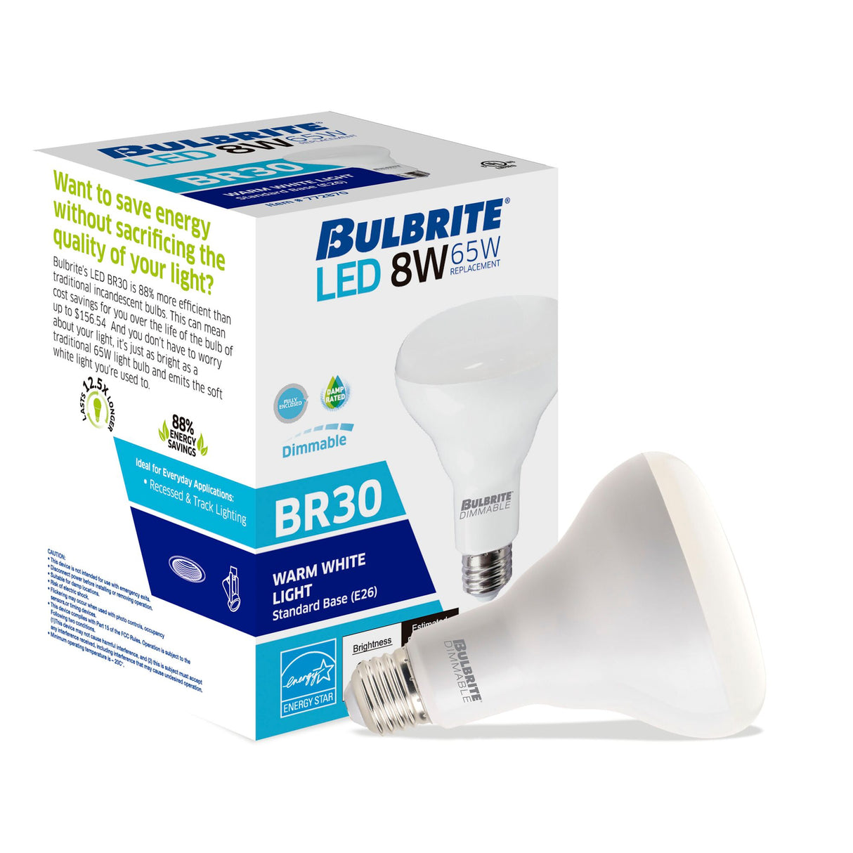 Bulbrite 772870, LED Filament 8 Watt Dimmable BR30 Light Bulb with Frost Glass Finish and Medium (E26) Base - 2700K (Warm White Light), 650 Lumens