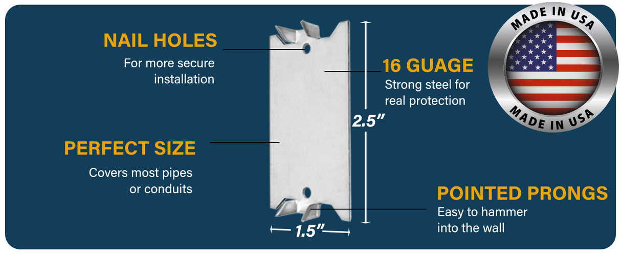 (200 Pack) Airmont Products AP-12061, Safety Nail Plate for Wood Studs 16-Gauge Steel, 1.5 x 2.5 Inch, Protect Plumbing and Wiring, Made in USA