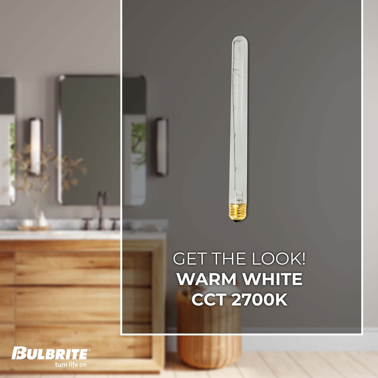 Bulbrite 705140, Incandescent Dimmable 40 Watt T8 Tubular Light Bulbs with Clear Glass Finish and Medium (E26) Screw Base (E26), 2700K (Warm White Light)