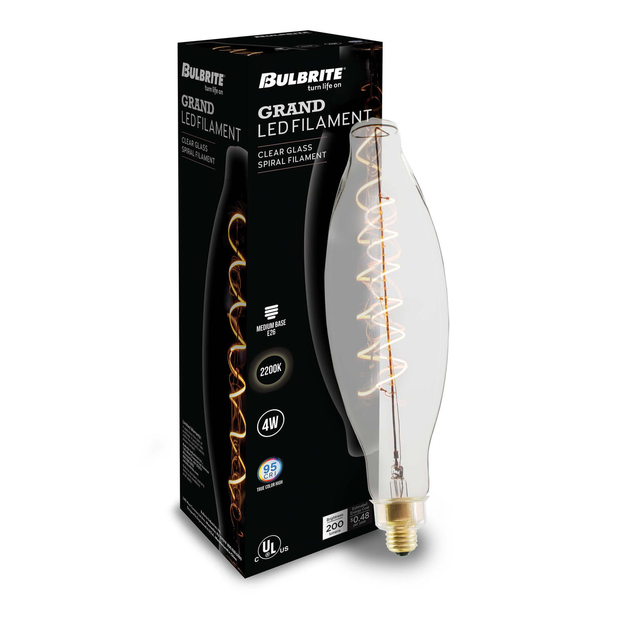 Bulbrite 776306, LED Grand Spiral Filament Olive Shaped Light Bulb, 60 Watt Equivalent, 2200K, Clear