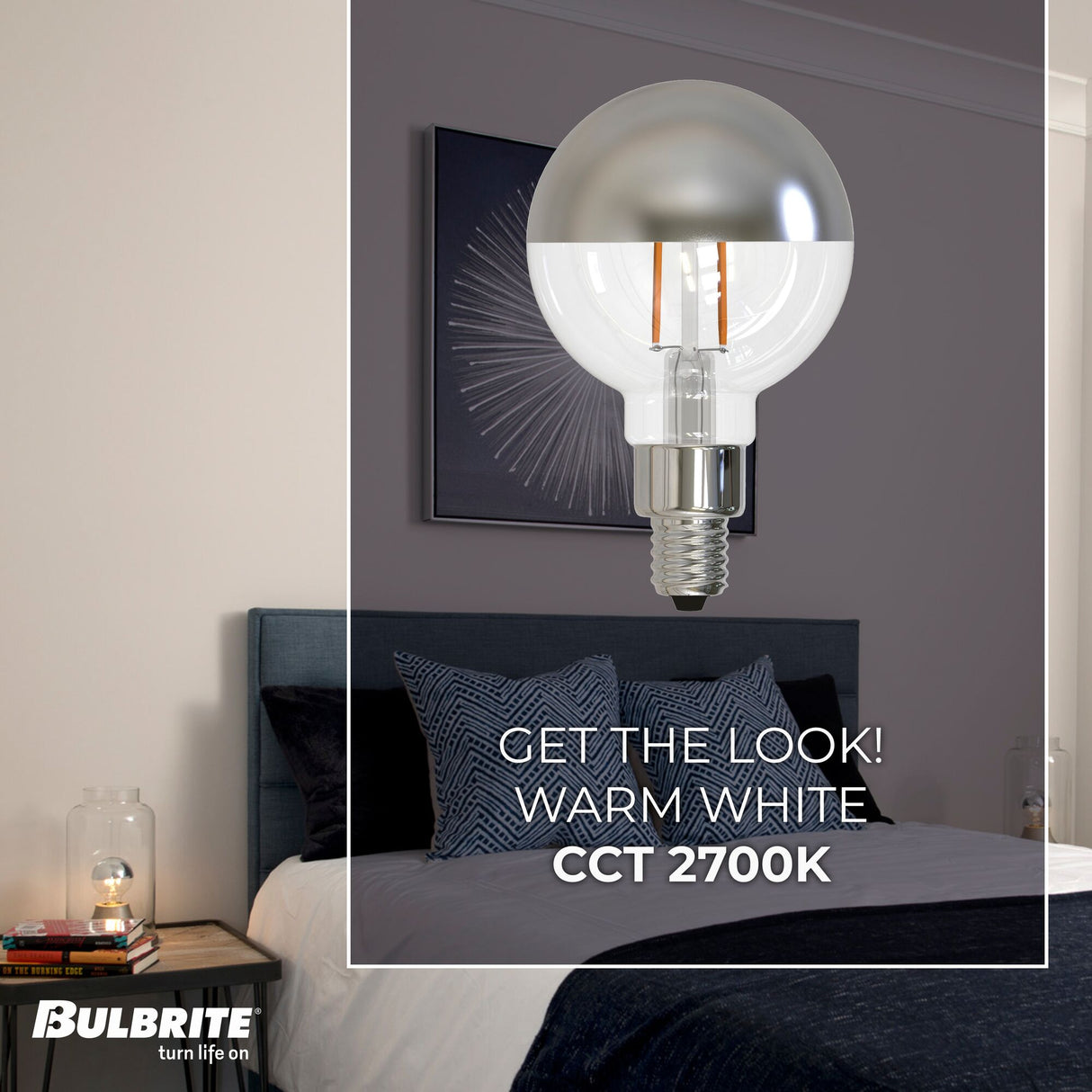 Bulbrite 776771, LED Filaments G16 Light Bulb with E12 base, Half Chrome, 2700K, 200 Lumens