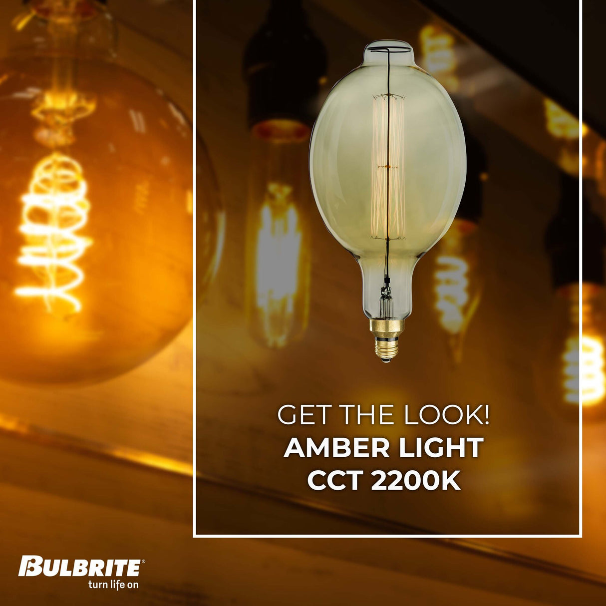 Bulbrite Grand Nostalgic Collection 60 Watt Dimmable BT56  Shape Oversized Decorative Incandescent Light Bulb with Medium (E26) Base, 2200K Amber Light, Antique Glass Finish
