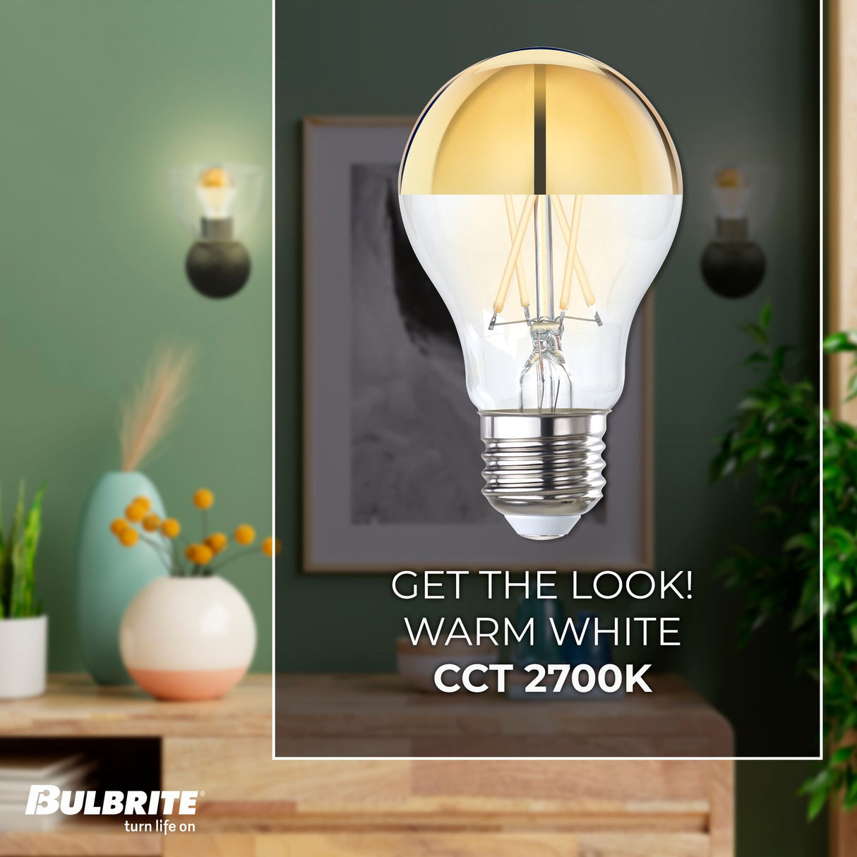 Bulbrite 776679, LED Filament 5 Watt Dimmable A19 Light Bulb with Half Gold Glass Finish and Medium (E26) Base - 2700K (Warm White Light), 400 Lumens