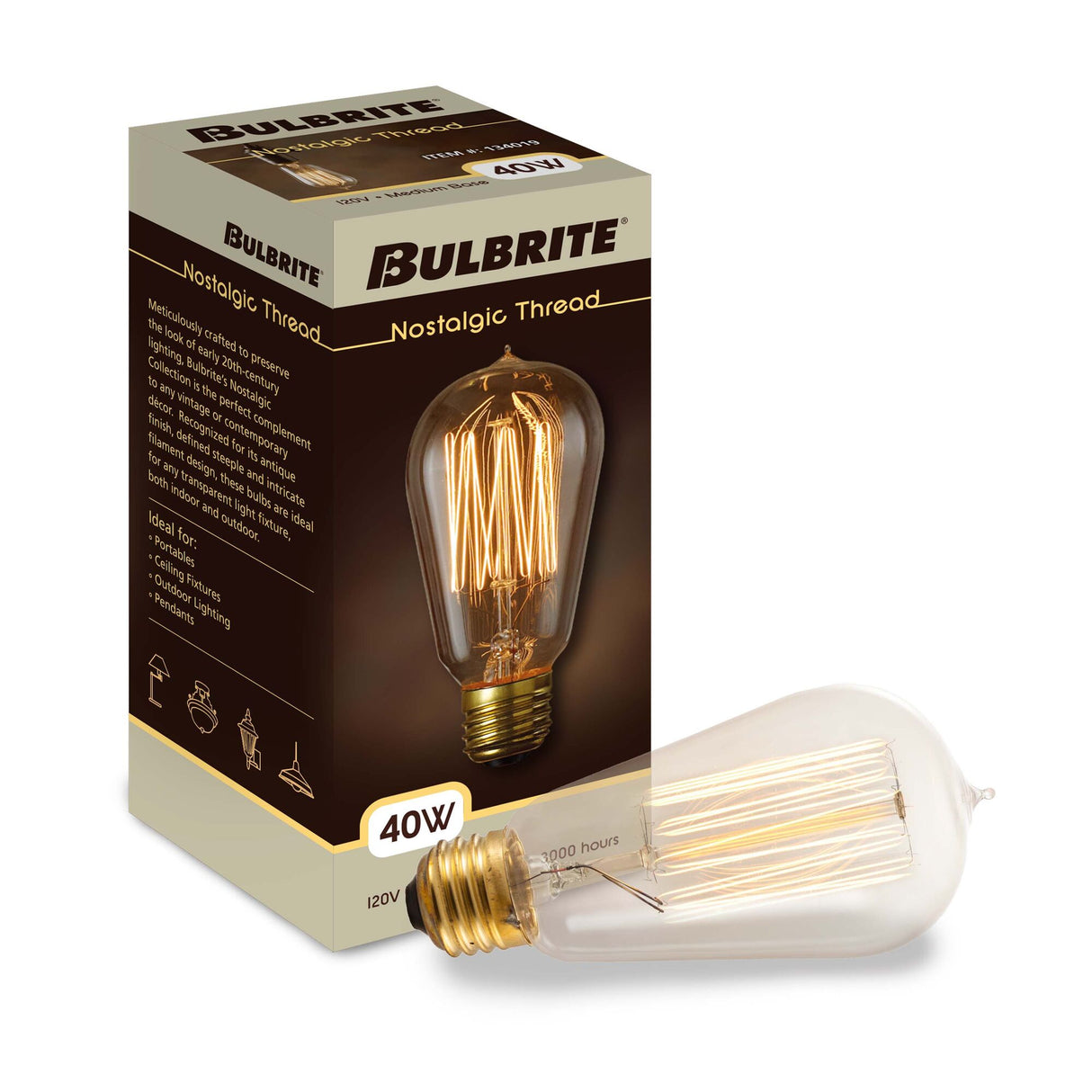 Bulbrite 134019, Incandescent Dimmable 40-Watt Nostalgic Edison Squirrel Cage-style ST18 Light Bulbs with Antique Glass Finish and Medium (E26) Screw Base, 2200K (Amber Light)