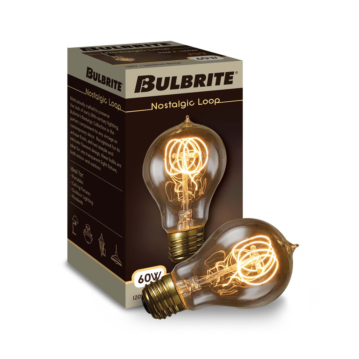 Bulbrite Incandescent Nostalgic Collection A19 Light Bulb with E26 base, Antique, 2200K