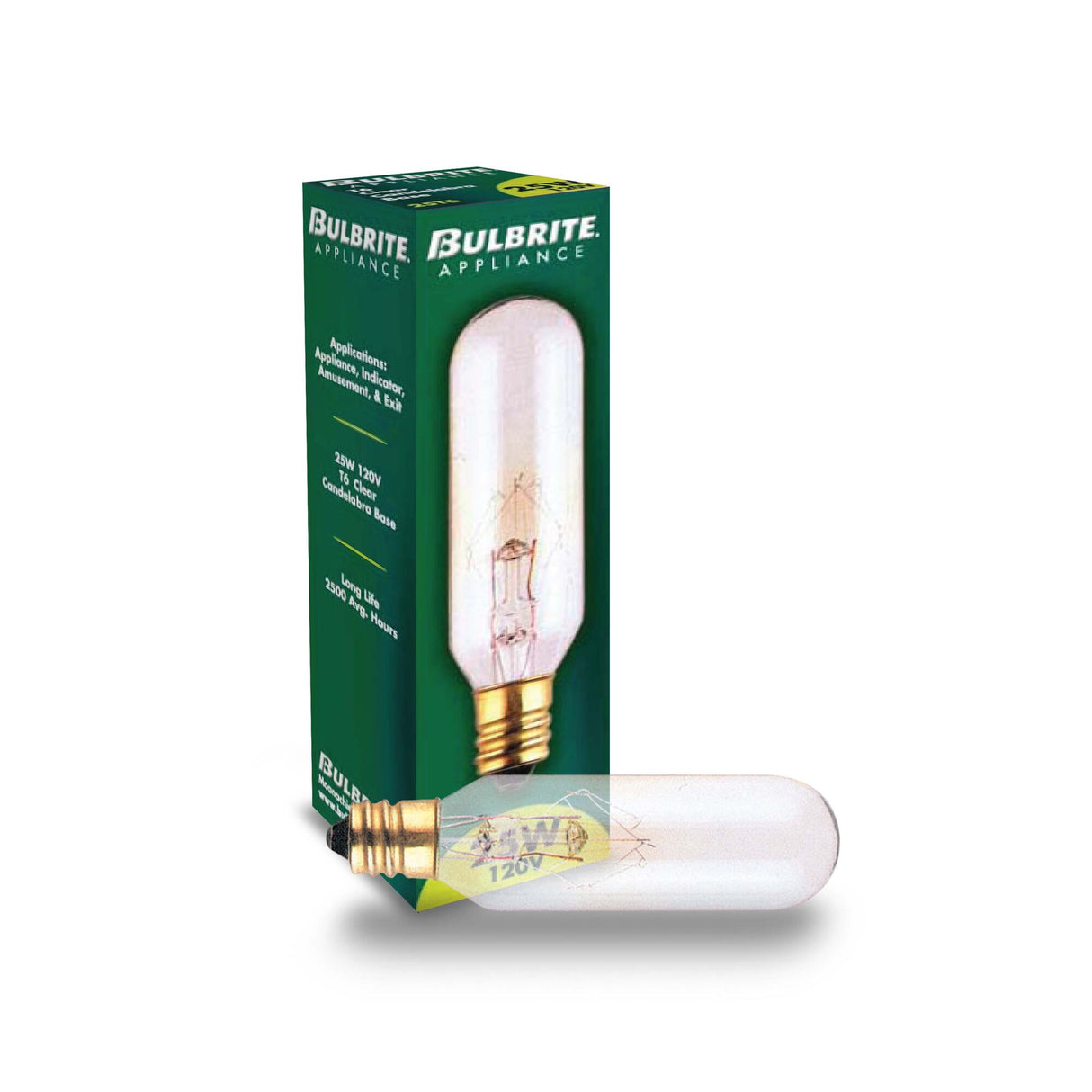 Bulbrite 707125, Incandescent T6 Candelabra Screw Base (E12) Appliance Light Bulb, 25 Watt, Clear