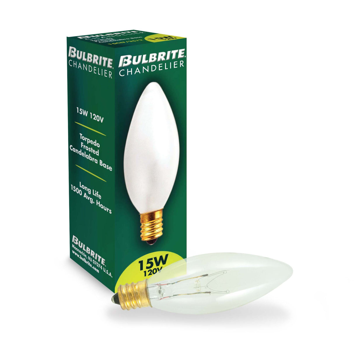 Bulbrite Torpedo 25mm, 15 Watt Dimmable B8 Incandescent Light Bulbs with E12 Candelabra Base, Clear