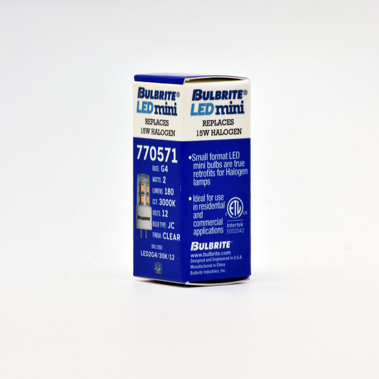 Bulbrite 770571, LED 12-Volt JC Specialty Mini Bulbs with G4 (Bi-Pin) Base, 2 Watt, 3000K (Soft White Light)