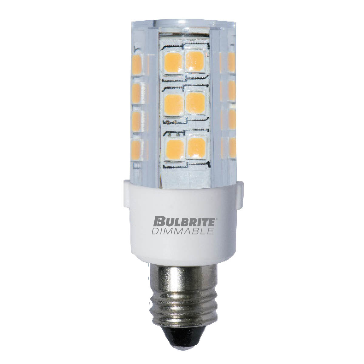 Bulbrite 770592, 4.5 Watt T6 Mini Tubular LED Light Bulb, Line Voltage Dimmable Mini-Candelabra Screw Base (E11) Warm White Light Bulb