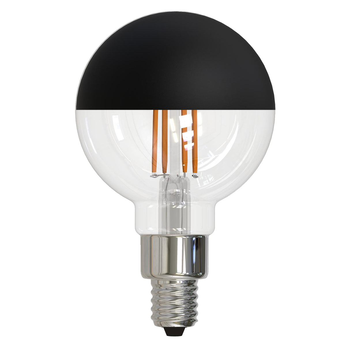 Bulbrite 776834, LED Filament 2.5 Watt Dimmable G16 Light Bulb with Half Black finish and Candelabra (E12) Base - 2700K Warm White Light, 200 Lumens