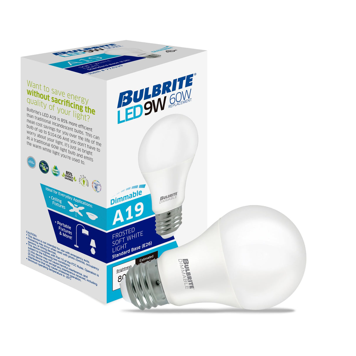 Bulbrite LED Filament 9 Watt Dimmable A19 Light Bulb with Frost Glass Finish and Medium (E26) Base - 3000K (Soft White Light), 800 Lumens