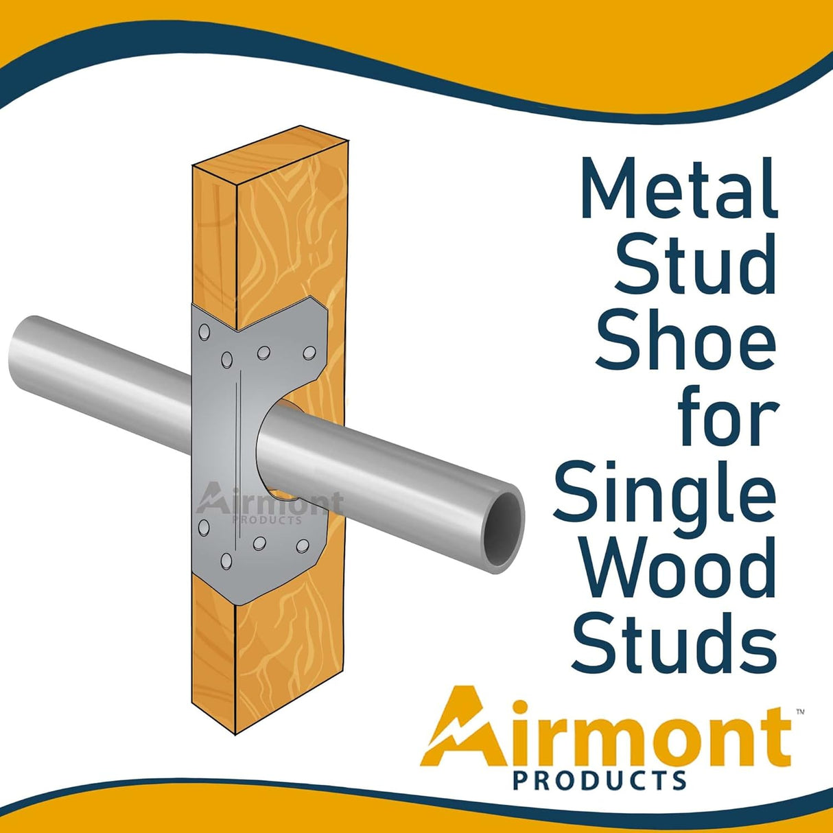 Airmont Products AP-533-1, Metal Stud Shoes for Single Wood Studs, Fits up to 2-1/2 Inch Pipes, Reinforced Rib for Premium Durability and Extra Support, Made in USA