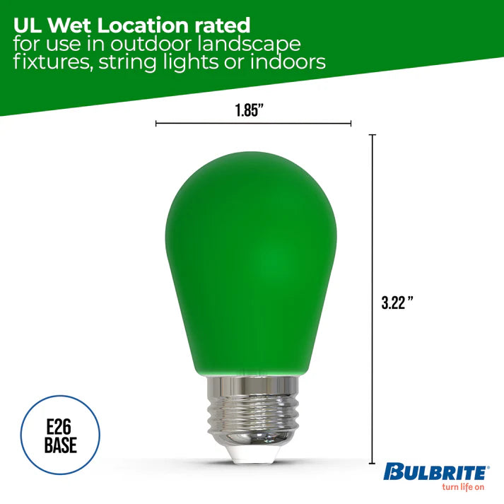 Bulbrite 776153, 2.5 Watt S14 Green Filament LED Colored Light Bulb, E26 Base