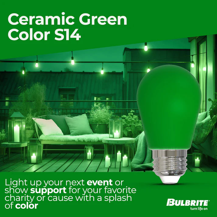 Bulbrite 776153, 2.5 Watt S14 Green Filament LED Colored Light Bulb, E26 Base