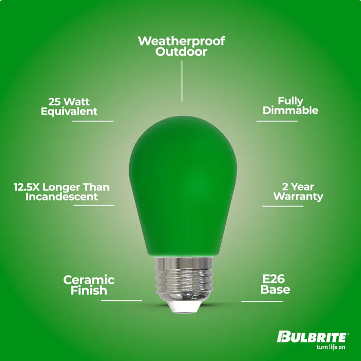Bulbrite 776153, 2.5 Watt S14 Green Filament LED Colored Light Bulb, E26 Base