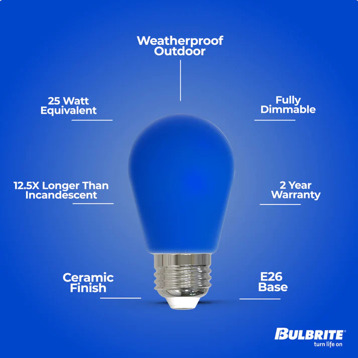 Bulbrite 776154, 2.5 Watt S14 Blue Filament LED Light Bulb, E26 Base