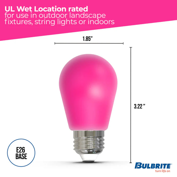 Bulbrite 776155, 2.5 Watt S14 Pink Filament LED Colored Light Bulb, E26 Base,
