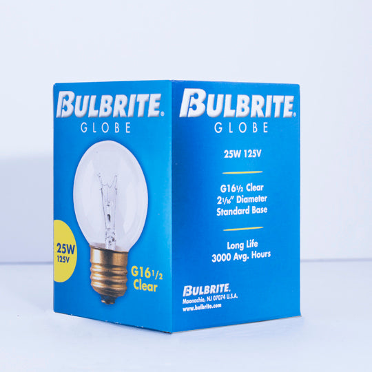 Bulbrite 311225, Incandescent Globe G16.5 Light Bulb with E26 base, Clear, 2700K