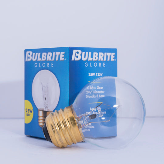 Bulbrite 311225, Incandescent Globe G16.5 Light Bulb with E26 base, Clear, 2700K