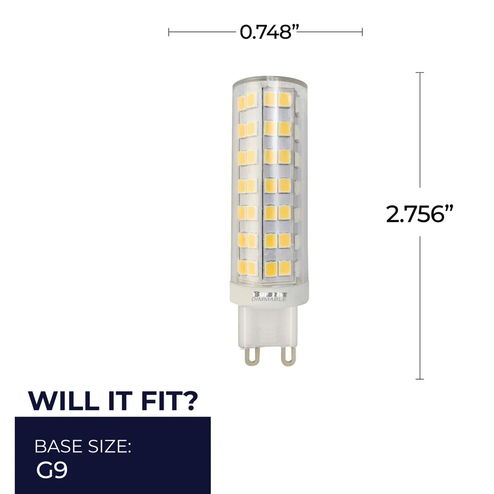 Bulbrite 770645, LED Specialty Minis T6 Light Bulb with G9 base, Clear, 3000K, 700 Lumens
