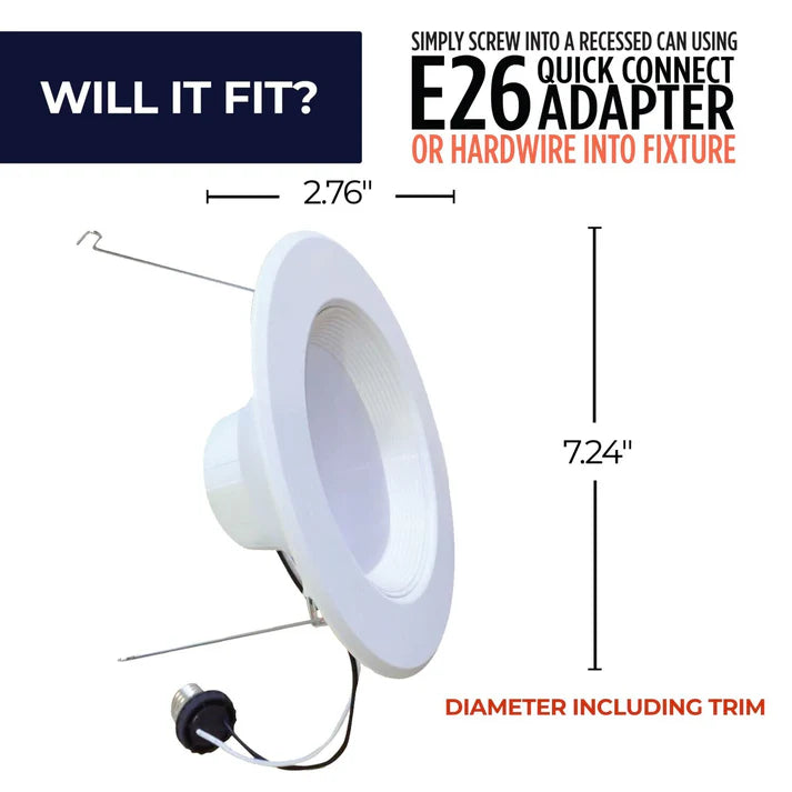 Bulbrite 773167, 14 Watt Adjustable 5/6"Integrated LED Recessed Downlight with E26 Quick Connect Adaptor, 4000K Cool White Light, 1100 Lumens