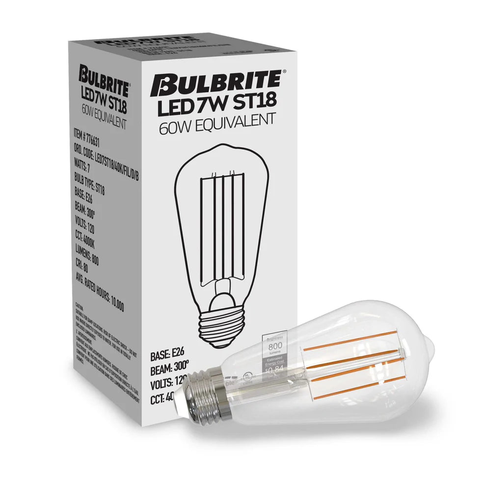 Bulbrite 776225 LED: FILAMENT ST: BASIC E26 ST18 Clear Finish