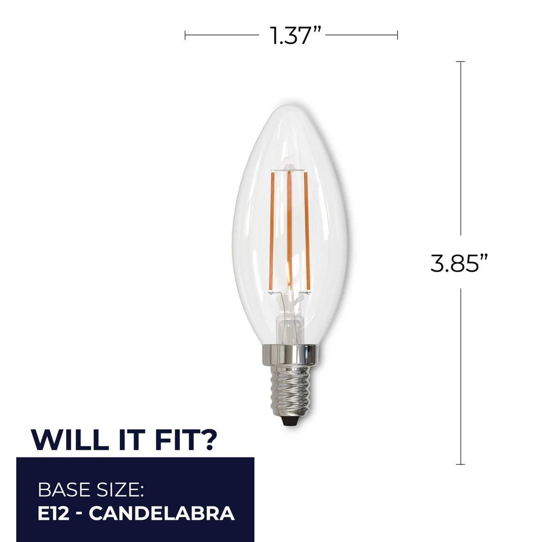 Bulbrite 776627, 5 Watt Dimmable Clear Filament B11 Candelabra (E12) LED Bulb - 500 Lumens, 3000K, and 80 CRI