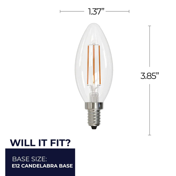 Bulbrite 776756, B11 Filament LED Light Bulb, Candelabra Screw Base (E12) In A Clear Finish - 4 Watt Dimmable - 350 Lumens, 2700K