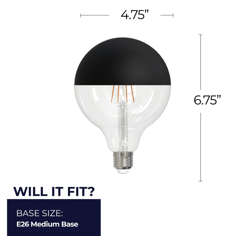 Bulbrite 776836, LED Filament 6 Watt Dimmable G40 Light Bulb with Half Black finish and Medium (E26) Base - 2700K Warm White Light, 500 Lumens