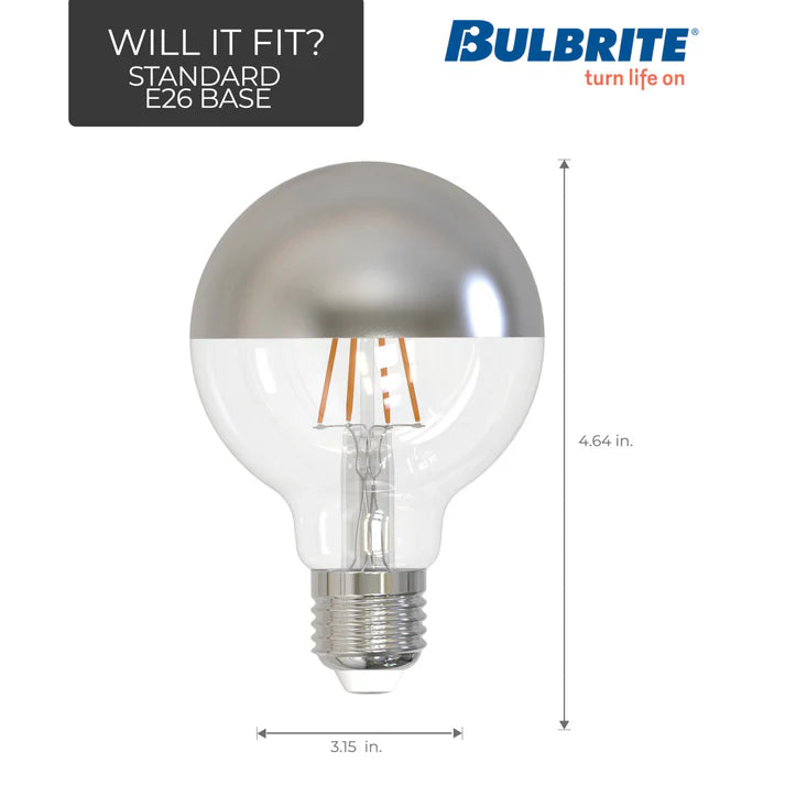 Bulbrite 776870, 5-Watt LED G25 Light Bulb, 2700k Half Chrome Mirror, E26 Base