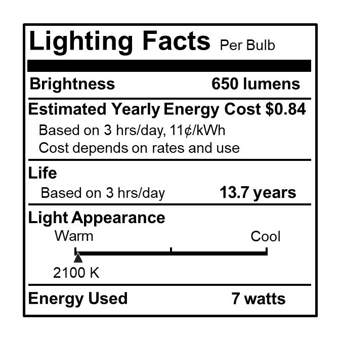 Bulbrite 776909 Lighting Facts Label
