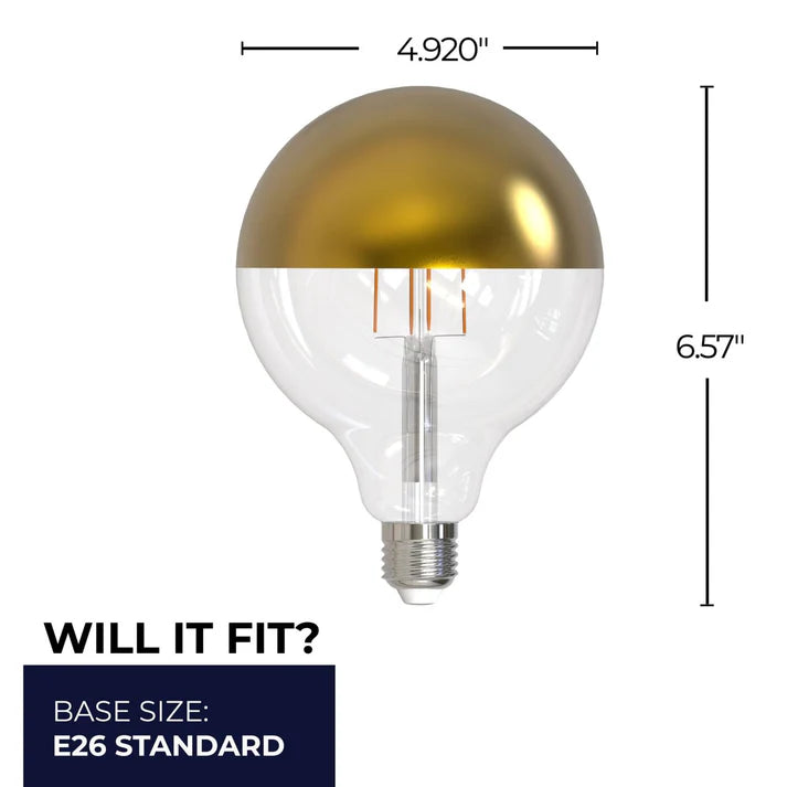 Bulbrite 776924, LED Filament 6 Watt Dimmable G40 Light Bulb with a Half Gold finish and Medium (E26) Base - 2700K Warm White Light, 500 Lumens