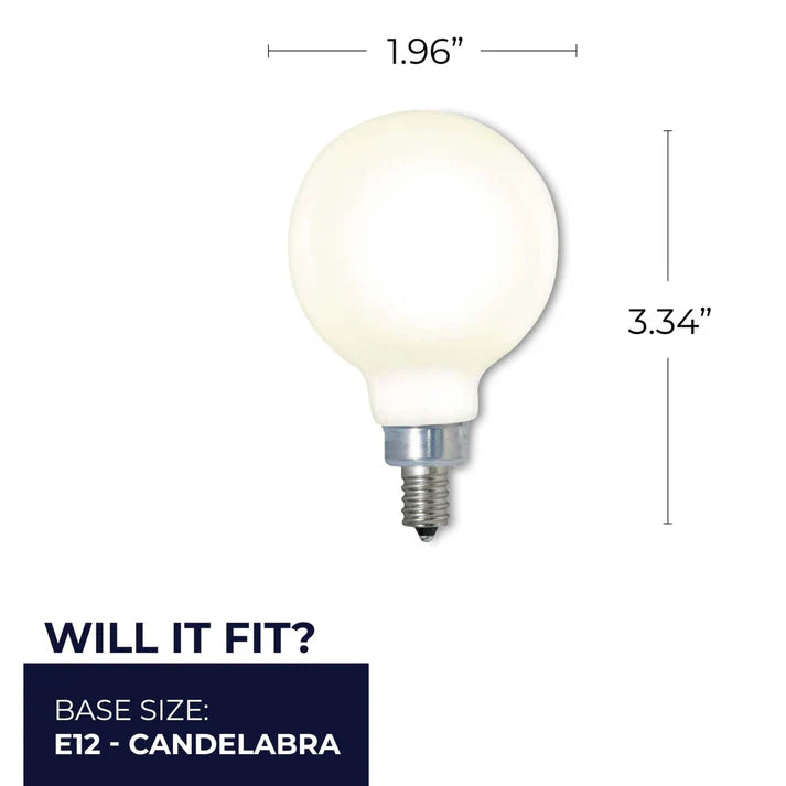 Bulbrite 776943, LED Filament 4 Watt Dimmable Globe G16 Light Bulb with Milky finish and Candelabra (E12) Base - 2700K Warm White Light, 300 Lumens