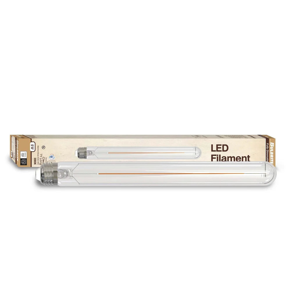Bulbrite 776946, LED Filament 5 Watt Dimmable 11 Inch T9 Tubular Light Bulb with Clear finish and Medium (E26) Base - 3000K Soft White Light, 500 Lumens