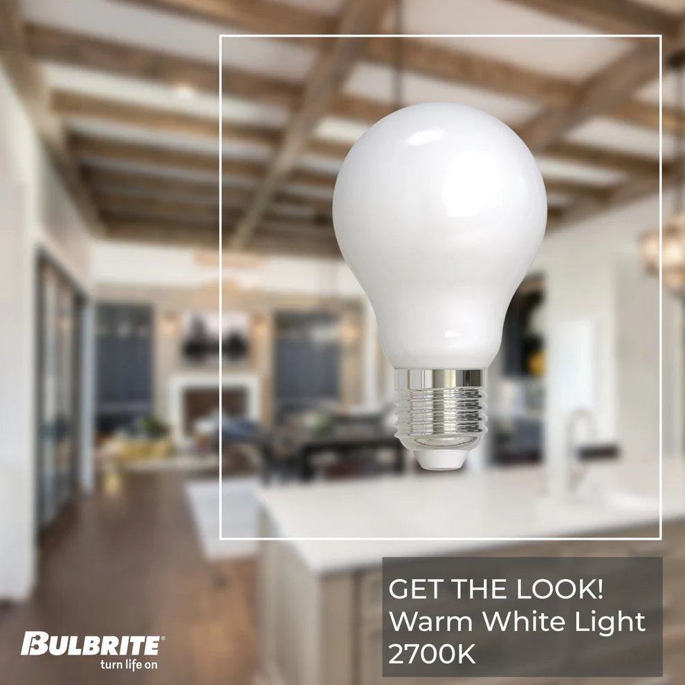 Bulbrite 776953, LED Filament 2.5 Watt Dimmable A19 Light Bulb with Milky finish and Medium (E26) Base - 2700K Warm White Light, 250 Lumens