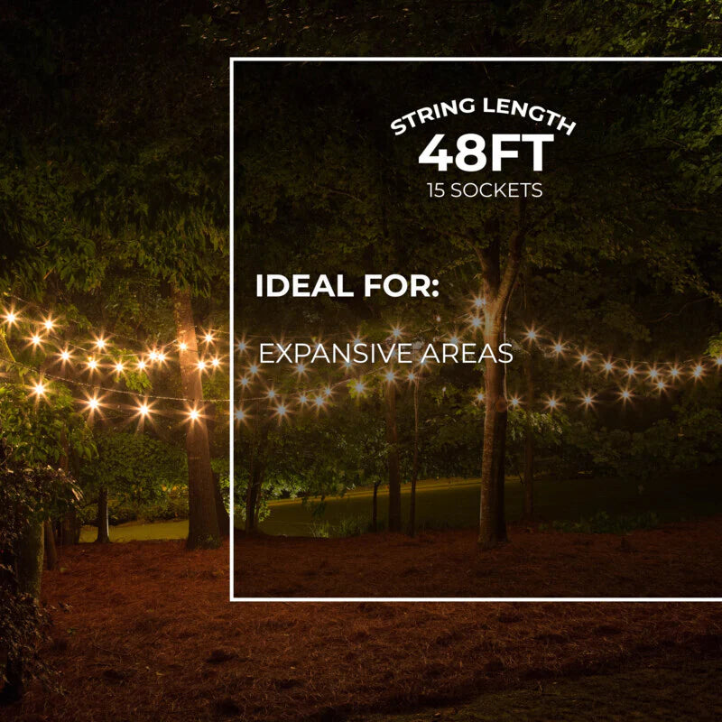 Bulbrite 48-foot String Light Kit with Clear Shatter Resistant Vintage Style S14 LED Light Bulbs