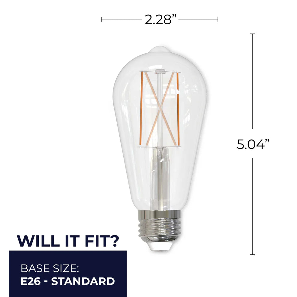 Bulbrite 776769, 8.5 Watt Dimmable Clear Filament ST18 Medium (E26) LED Bulb - 850 Lumens, 3000K, and 90 CRI